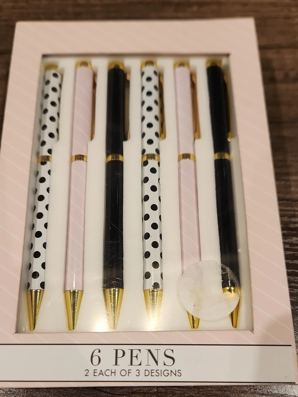 Stylish Pink, Black & White Polka Dot Ballpoint Pen Set - 6 Pack